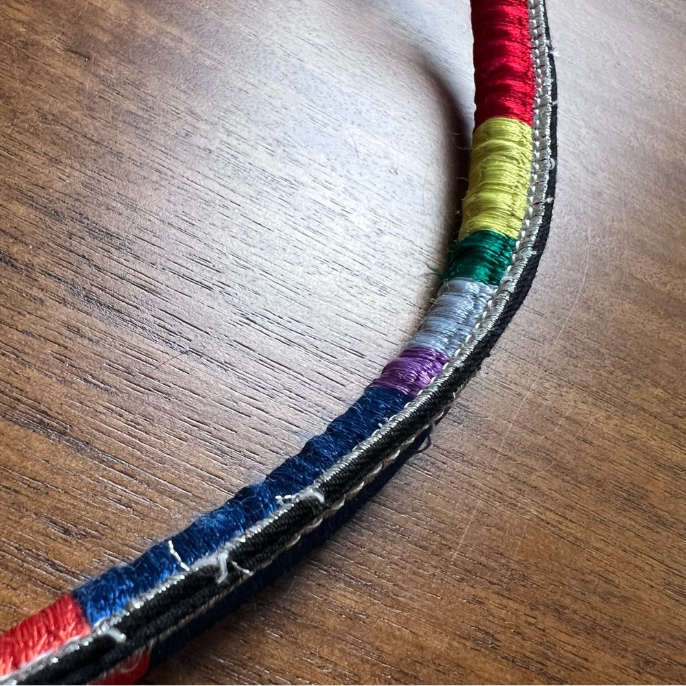 Sam Edelman Metallic Round Jute Shoulder Bag Rainbow Strap - Picture 9 of 15